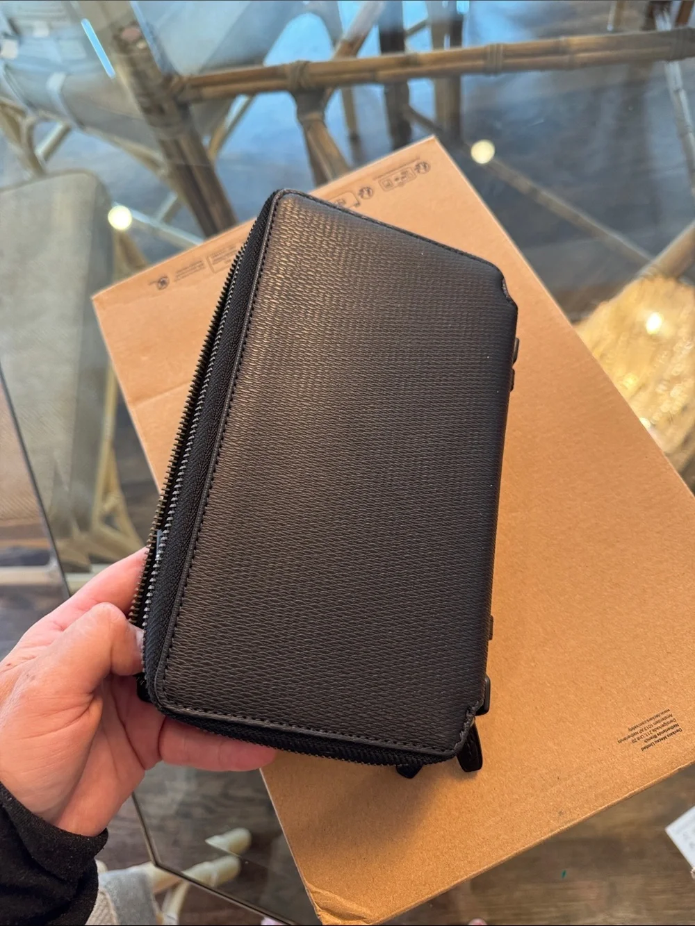 Tumi Black Textured executive double zip around clutch monaco